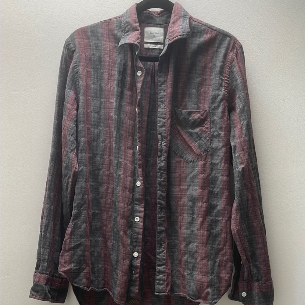 Billy Reid Red and Gray Plaid Shirt